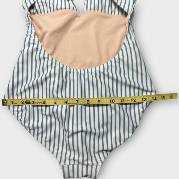 Albion Top Knot Stripe Open Back Keyhole One Piece Striped Swimsuit Blue White - Picture 11 of 13
